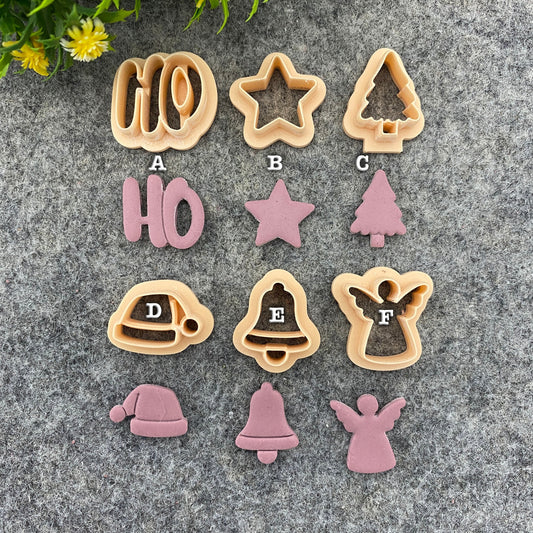 Christmas Clay cutters, Polymer Clay Cutters for Christmas | Winter Holiday Clay Earring Cutters | HO, Star, Xmas tree, Cap, Bell, Angel