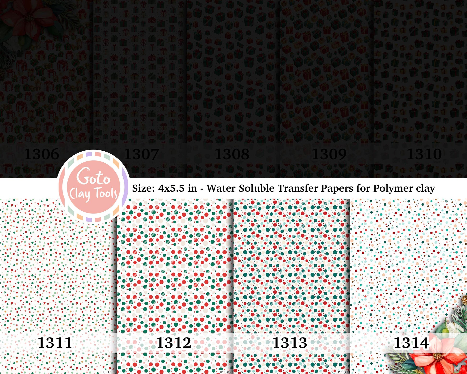 Mexican Water soluble Transfer paper for polymer clay, Christmas patterns, polymer clay image transfers, magic transfer paper