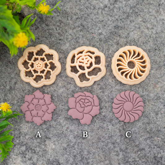 Embossed Flower clay cutter, Rose polymer clay cutter for earring making #686-SET-2