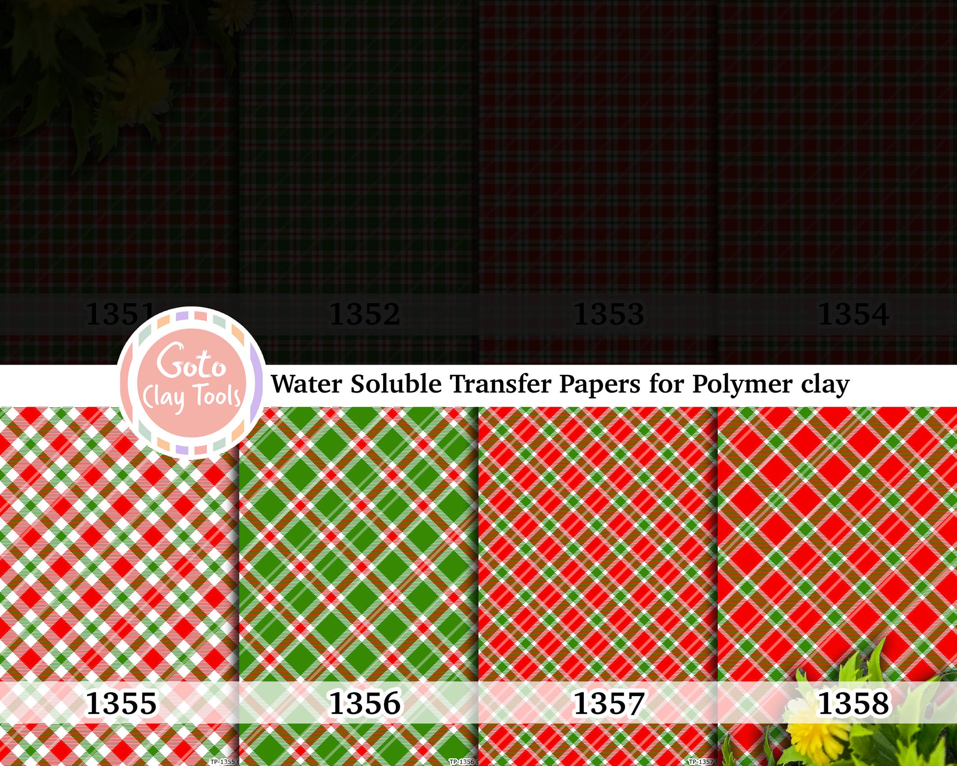 Christmas plaid Water soluble Transfer paper for polymer clay, polymer clay image transfers, magic transfer paper