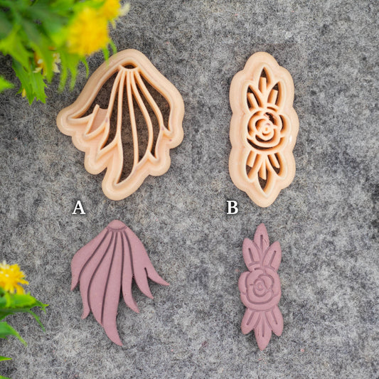 Ornamental embossed clay cutter, Rose polymer clay cutter for earring making #686-SET-3