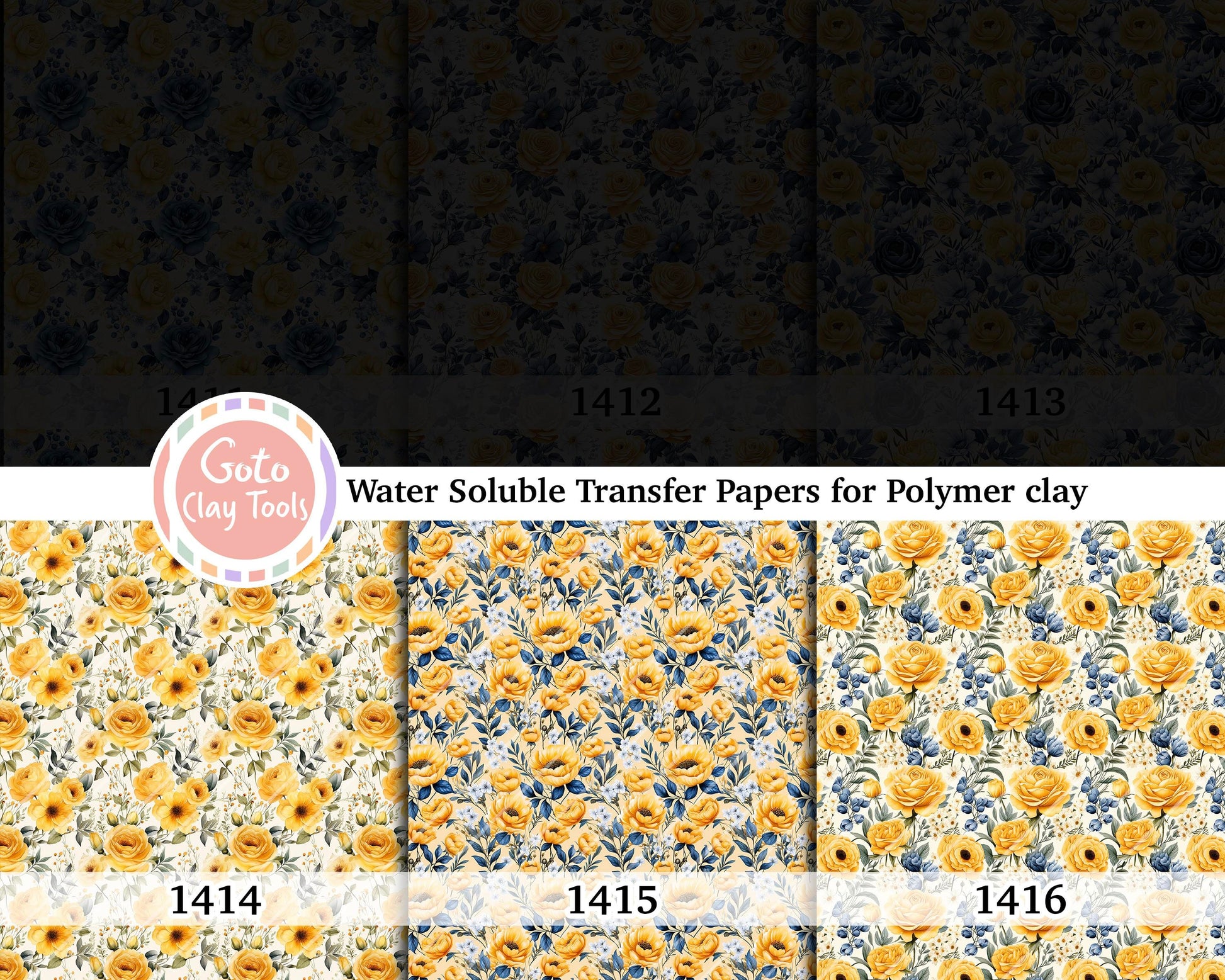 Water soluble Transfer paper for polymer clay, Yellow Rose pattern, polymer clay image transfers, magic transfer paper