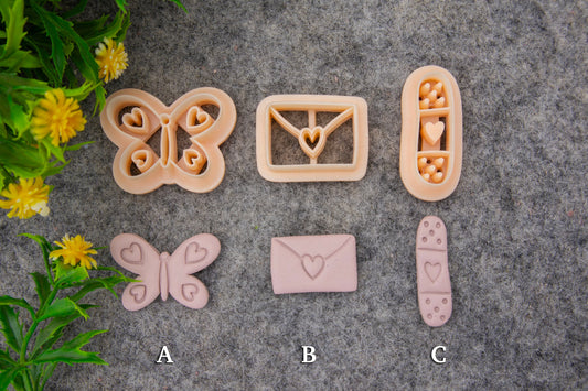 Valentine love butterfly, love latter embossed clay cutter, polymer clay cutter for earring making #702