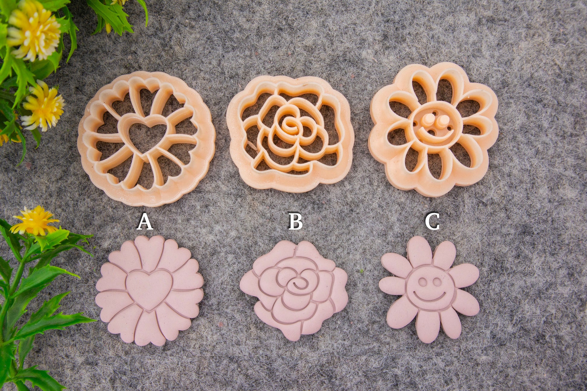 Valentine heart flowers embossed clay cutter, polymer clay cutter for earring making #700