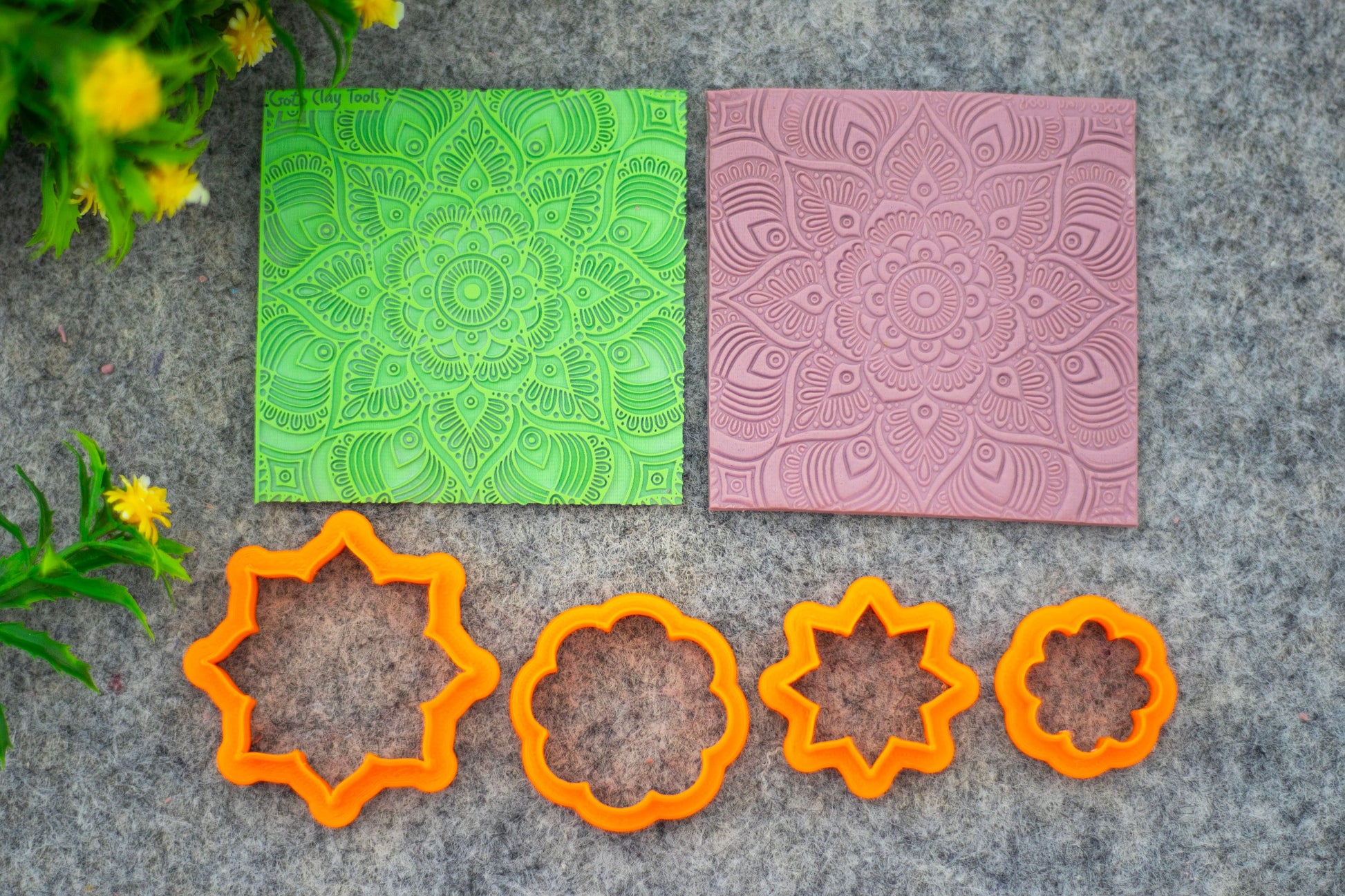 Mandala with Cutter Texture mat for polymer clay, Polymer Clay Rubber Texture mat, Texture Tile mats, Fimo, Sculpey, Cernit