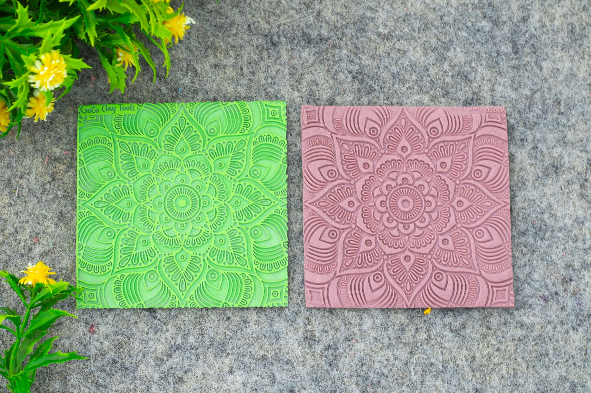 Mandala with Cutter Texture mat for polymer clay, Polymer Clay Rubber Texture mat, Texture Tile mats, Fimo, Sculpey, Cernit