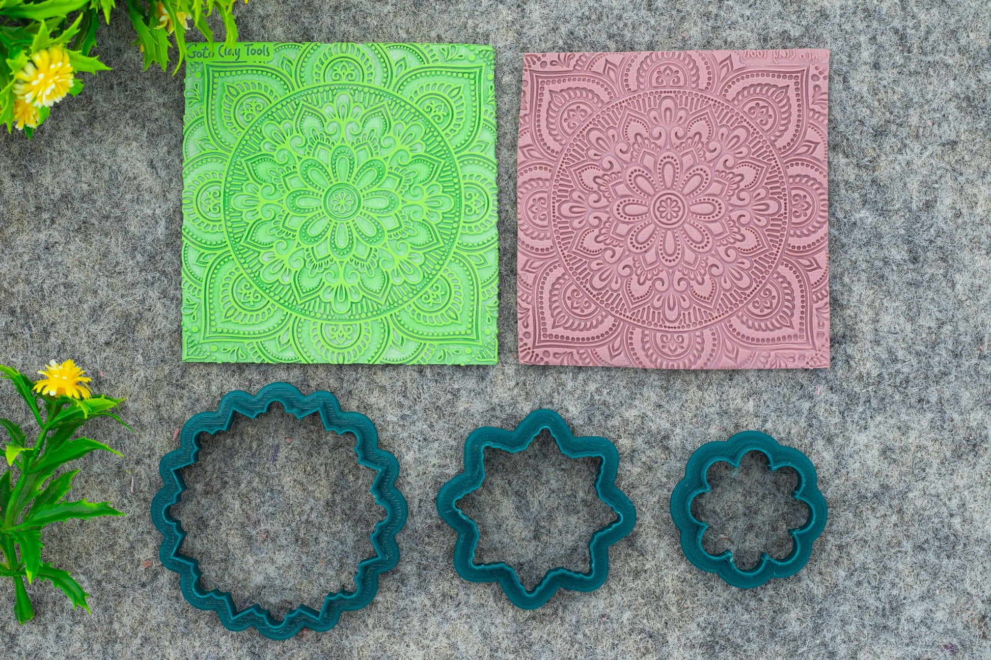 Mandala with Cutter Texture mat for polymer clay, Polymer Clay Rubber Texture mat, Texture Tile mats, Fimo, Sculpey, Cernit