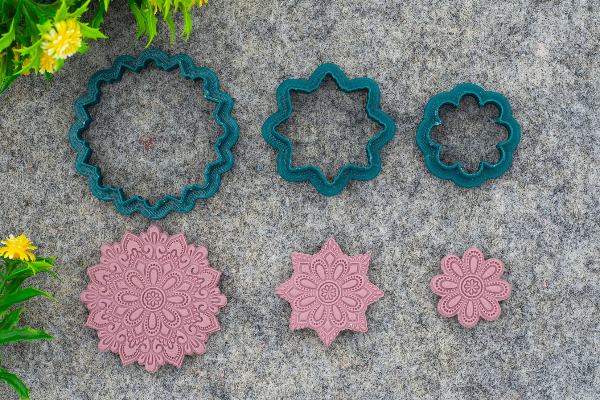 Mandala with Cutter Texture mat for polymer clay, Polymer Clay Rubber Texture mat, Texture Tile mats, Fimo, Sculpey, Cernit