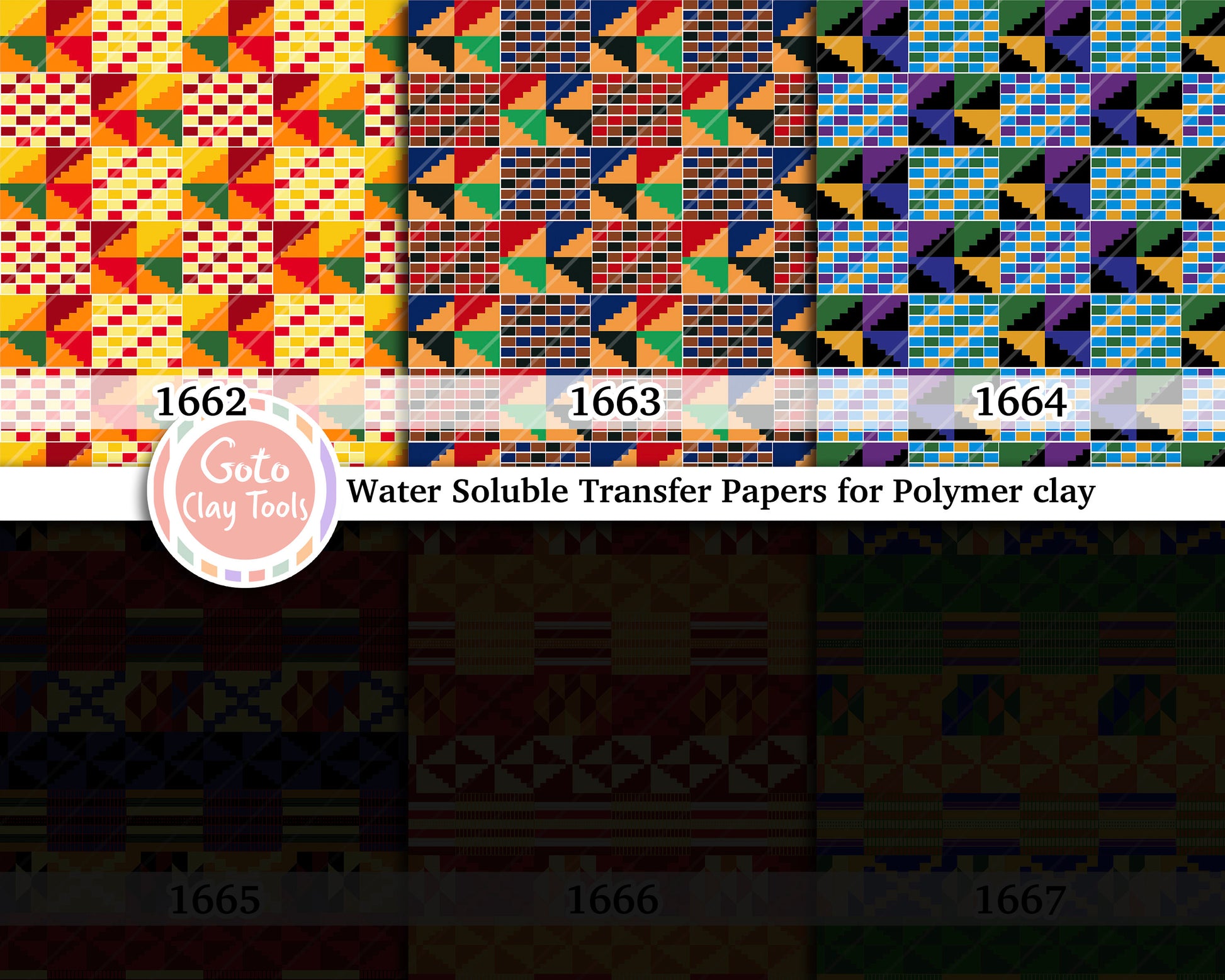 Water soluble Transfer paper for polymer clay, African Kente pattern, polymer clay image transfers, magic transfer paper