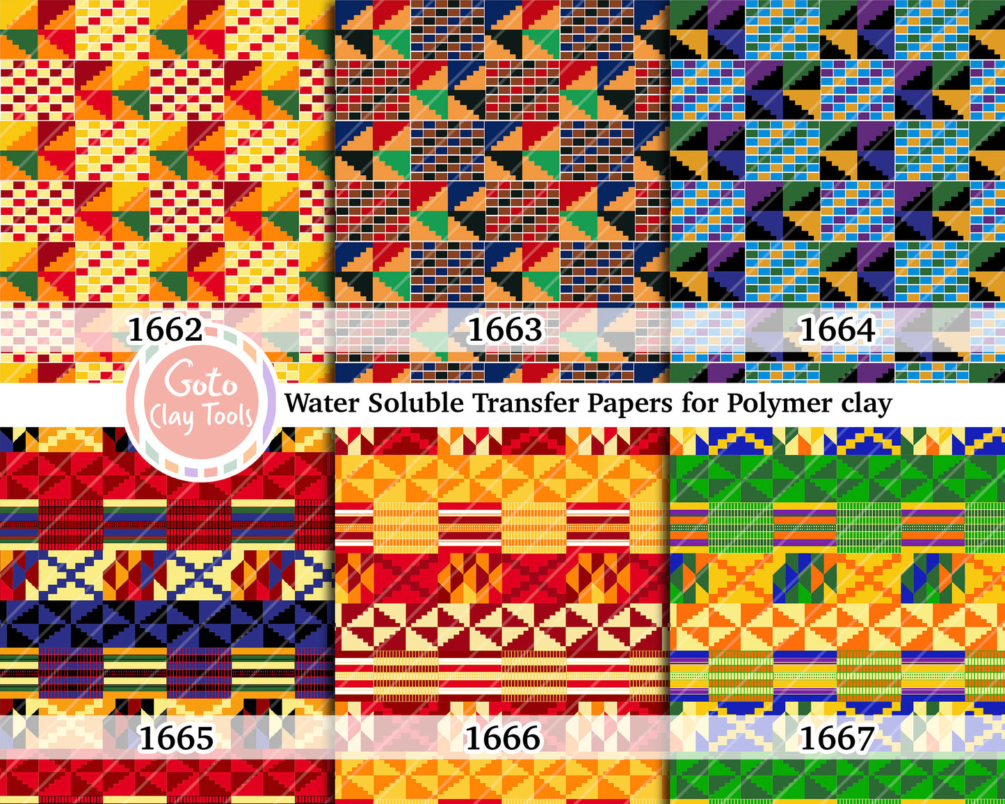 Water soluble Transfer paper for polymer clay, African Kente pattern, polymer clay image transfers, magic transfer paper