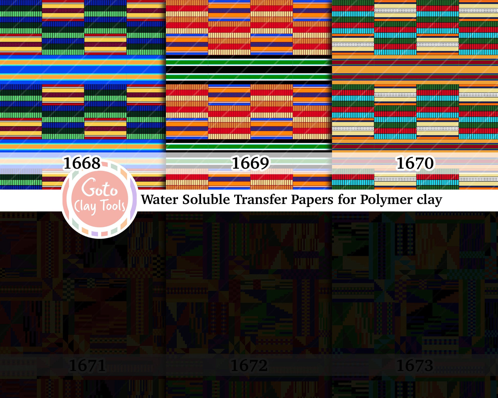 Water soluble Transfer paper for polymer clay, African Kente pattern, polymer clay image transfers, magic transfer paper