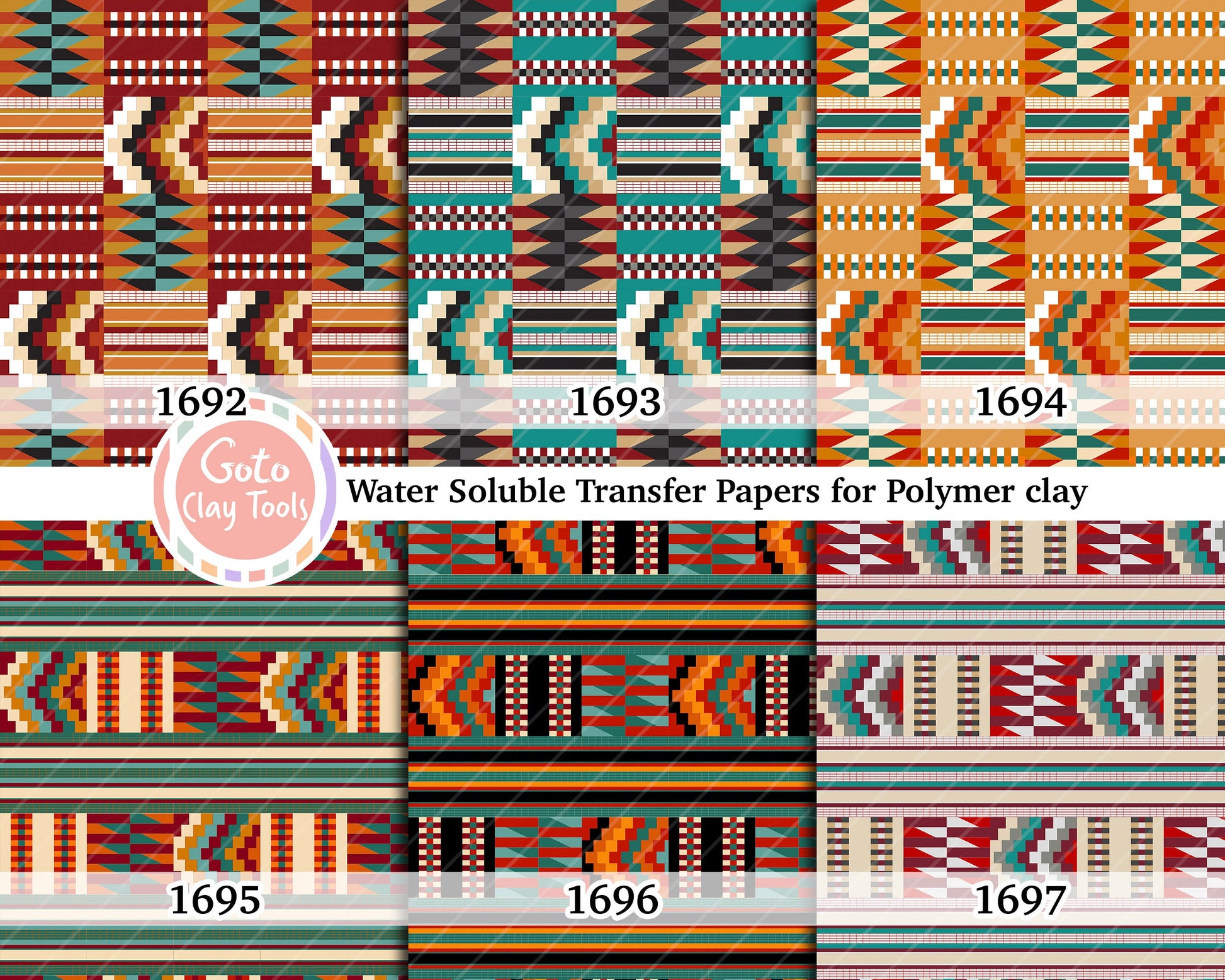 Water soluble Transfer paper for polymer clay, African Kente pattern, polymer clay image transfers, magic transfer paper
