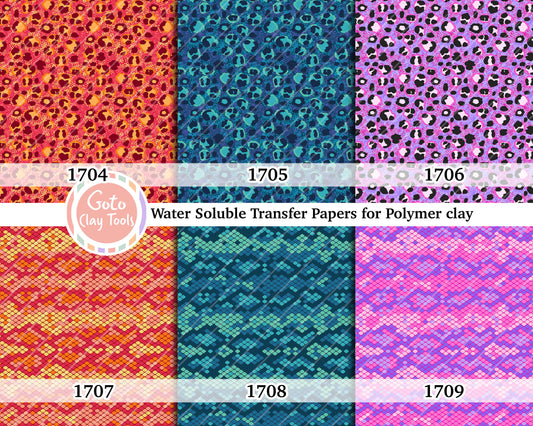 Water soluble Transfer paper for polymer clay, Neon animal skin pattern, polymer clay image transfers, magic transfer paper