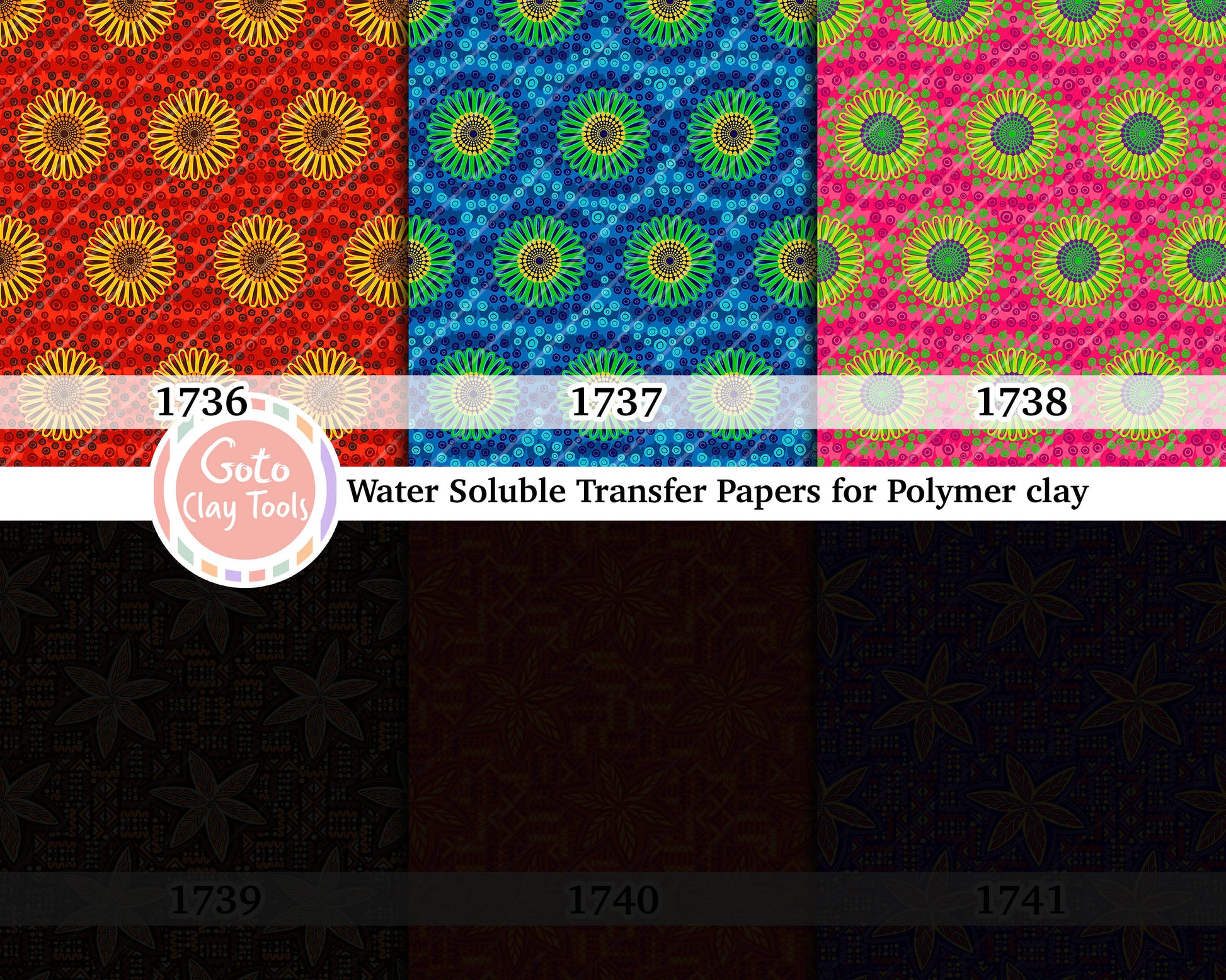 Water soluble Transfer paper for polymer clay, African Ankara pattern, polymer clay image transfers, magic transfer paper