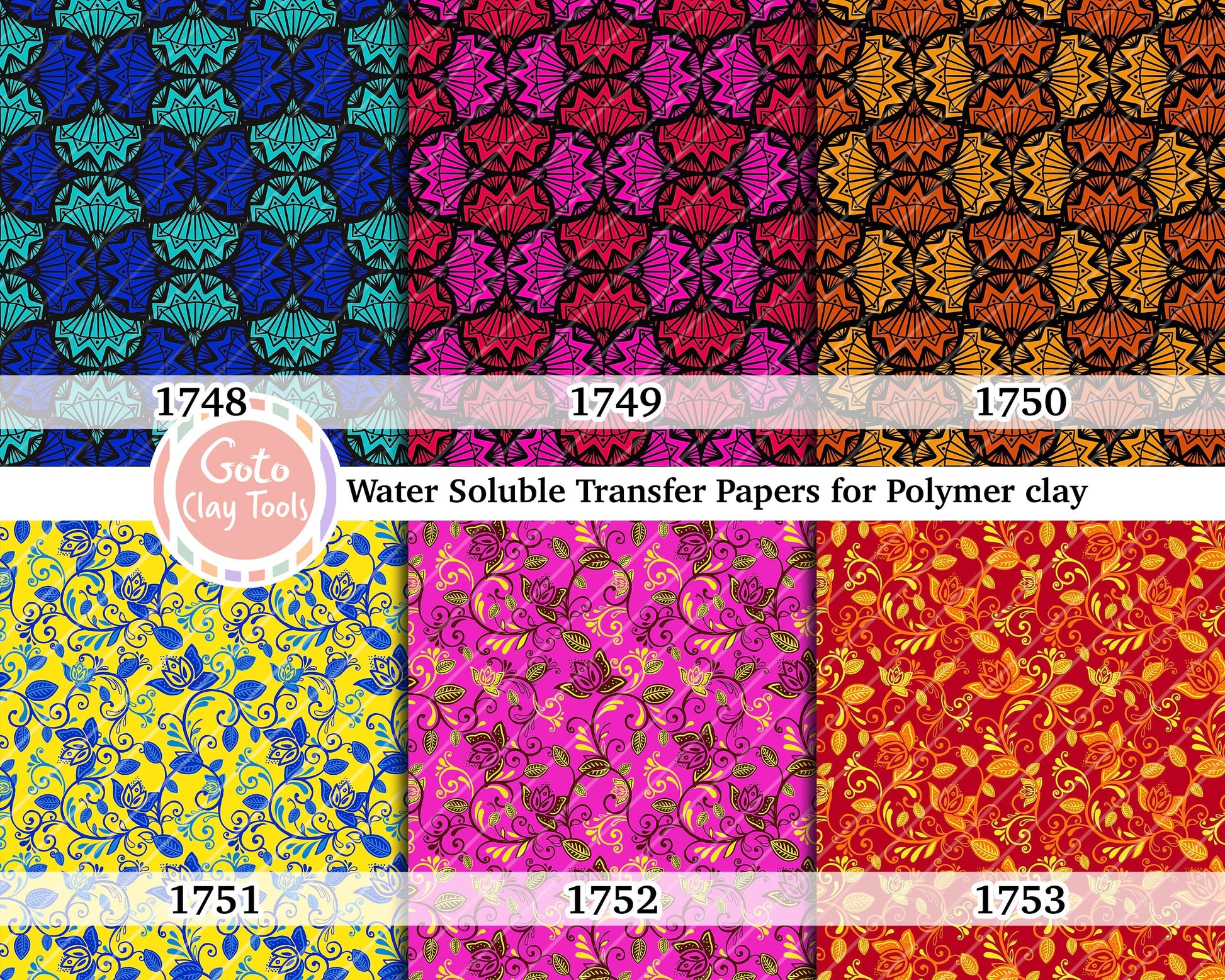 Water soluble Transfer paper for polymer clay, African Ankara pattern, polymer clay image transfers, magic transfer paper