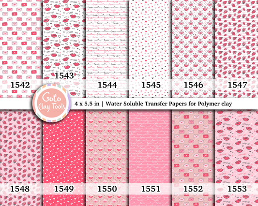 Valentine Water soluble Transfer paper for polymer clay, kiss letters lips love heart, polymer clay image transfers, magic transfer paper