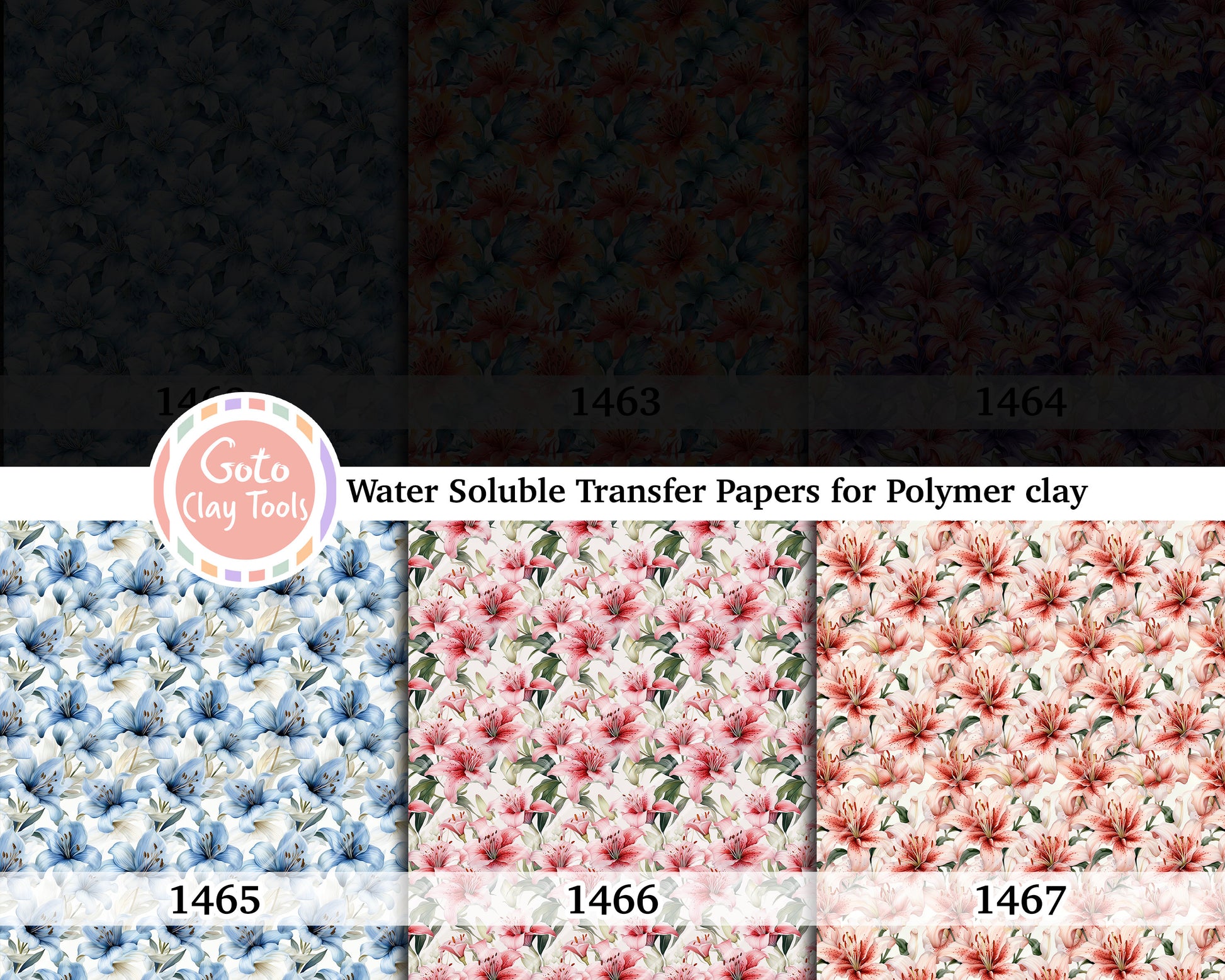 Water soluble Transfer paper for polymer clay, Lily floral, polymer clay image transfers, magic transfer paper