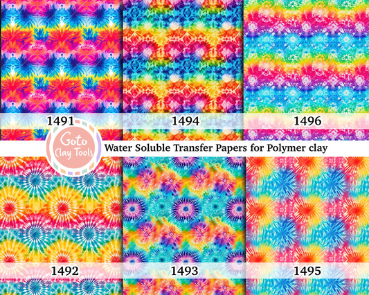 Water soluble Transfer paper for polymer clay, Rainbow tie dye pattern, polymer clay image transfers, magic transfer paper
