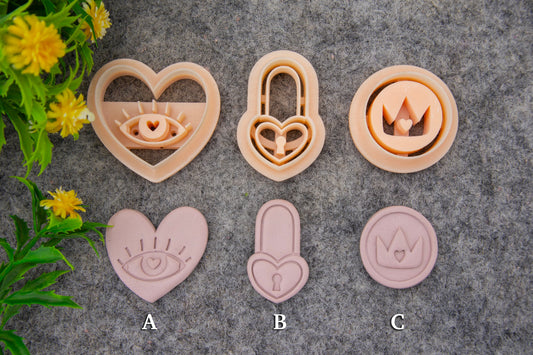 Valentine love lock, evil eye embossed clay cutter, polymer clay cutter for earring making #701