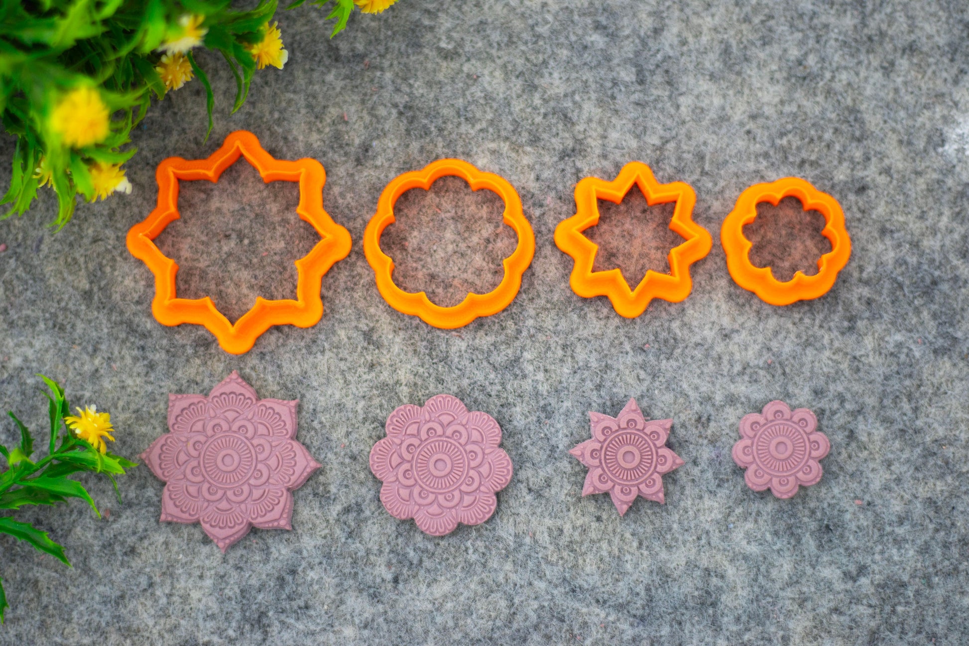 Mandala with Cutter Texture mat for polymer clay, Polymer Clay Rubber Texture mat, Texture Tile mats, Fimo, Sculpey, Cernit