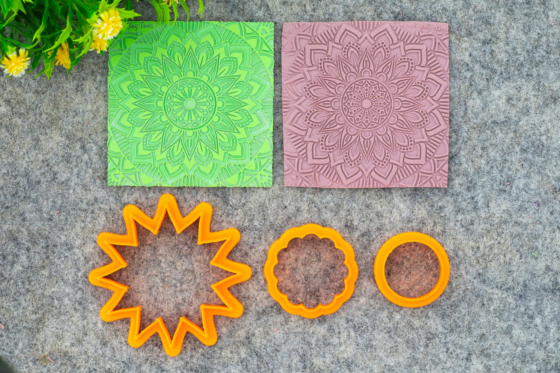 Mandala with Cutter Texture mat for polymer clay, Polymer Clay Rubber Texture mat, Texture Tile mats, Fimo, Sculpey, Cernit