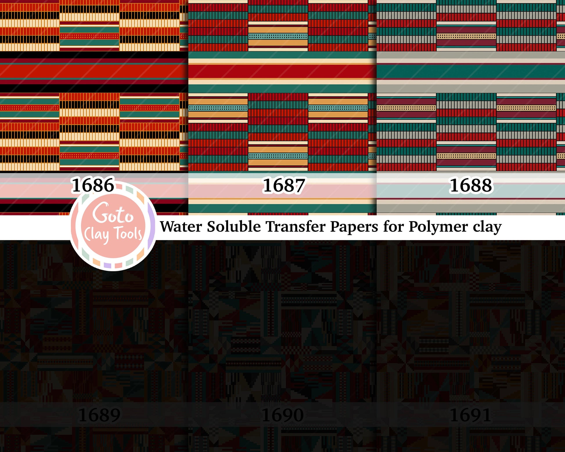 Water soluble Transfer paper for polymer clay, African Kente pattern, polymer clay image transfers, magic transfer paper
