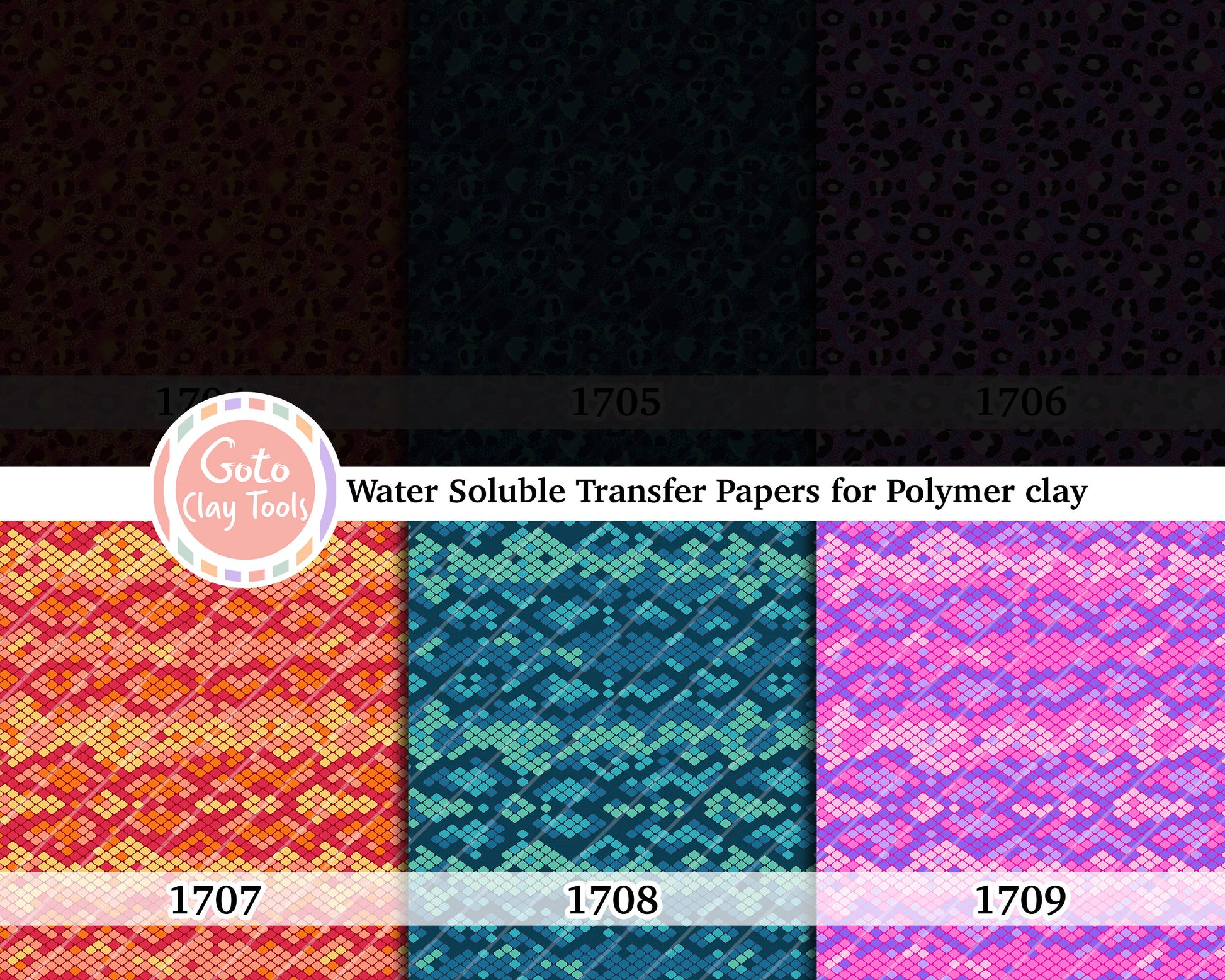 Water soluble Transfer paper for polymer clay, Neon animal skin pattern, polymer clay image transfers, magic transfer paper