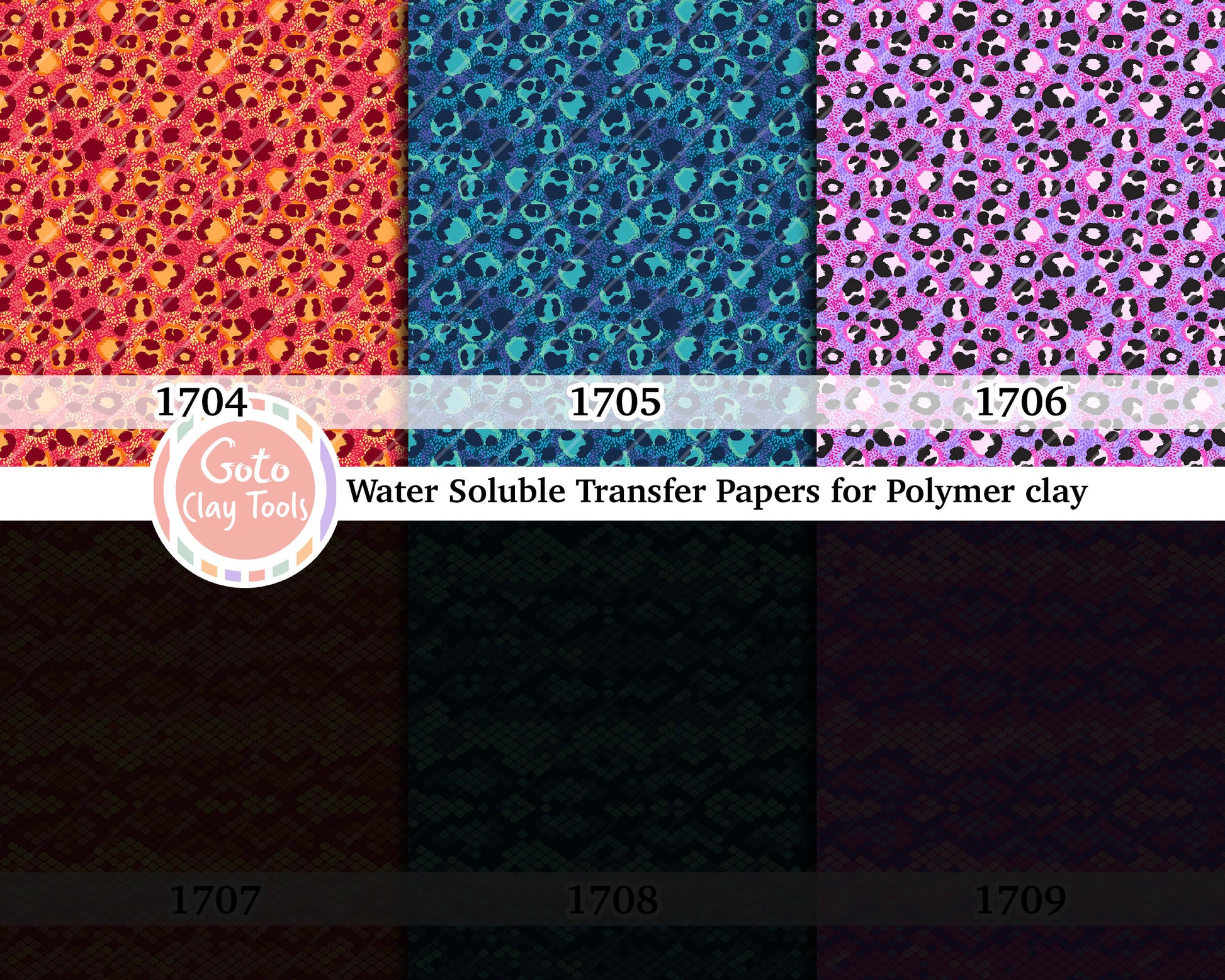 Water soluble Transfer paper for polymer clay, Neon animal skin pattern, polymer clay image transfers, magic transfer paper