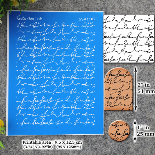 Scribble writing Silkscreen for Polymer Clay Earring making, Clay Stencils, Clay Earring Silkscreen, Polymer Clay Supplies SS#1102