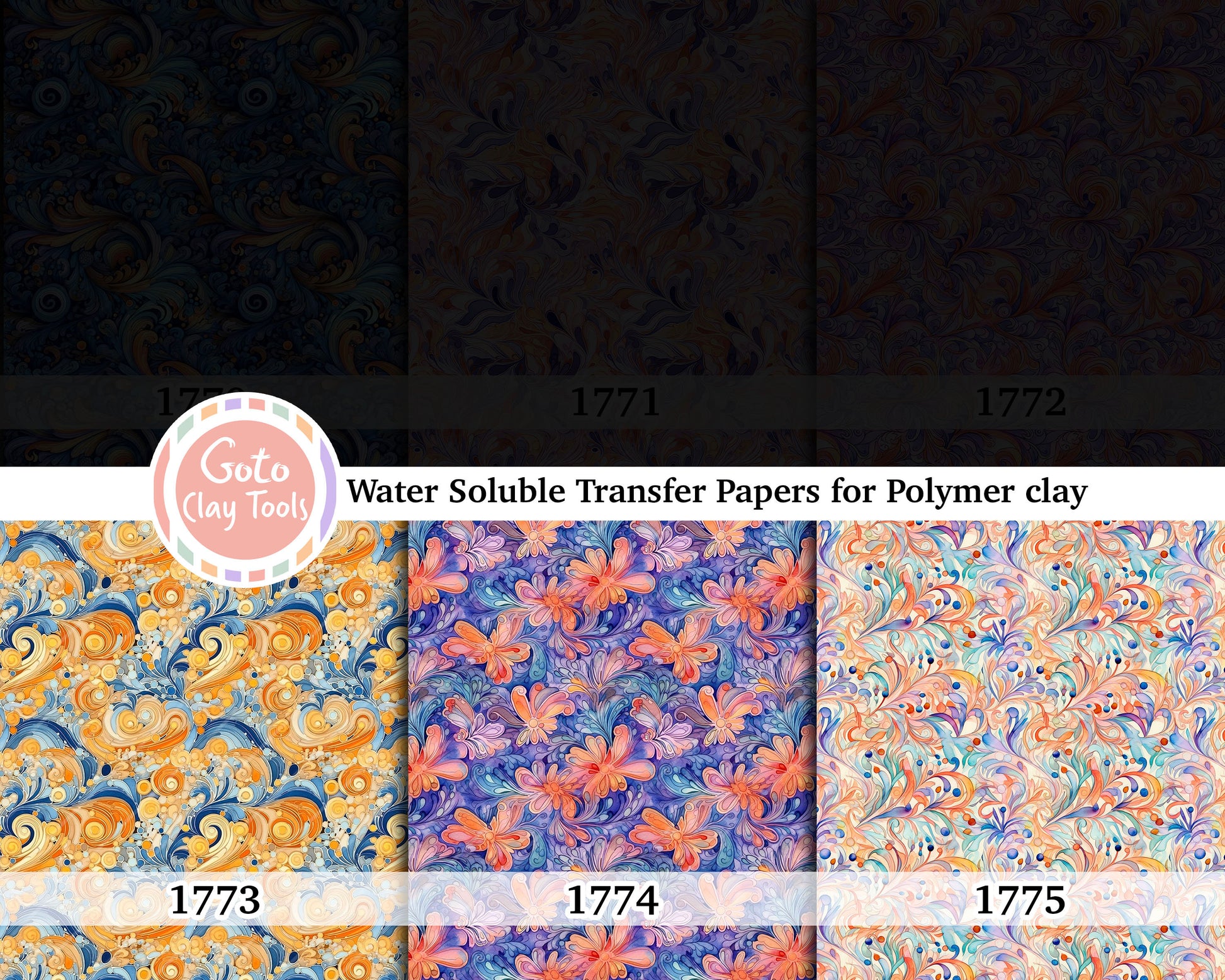 Water soluble Transfer paper for polymer clay, Watercolor ornamental pattern, polymer clay image transfers, magic transfer paper