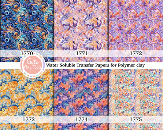 Water soluble Transfer paper for polymer clay, Watercolor ornamental pattern, polymer clay image transfers, magic transfer paper