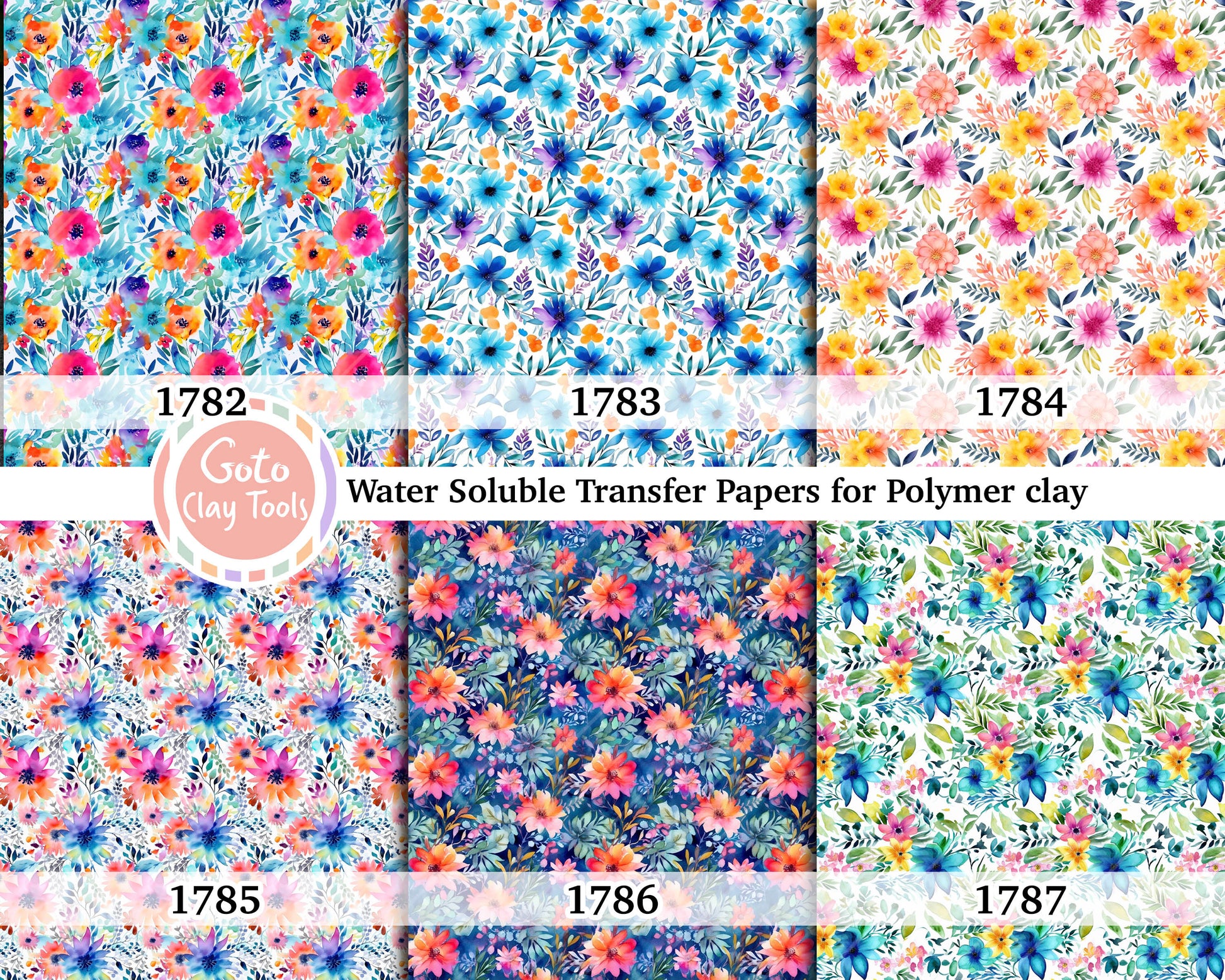 Water soluble Transfer paper for polymer clay, Watercolor floral pattern, polymer clay image transfers, magic transfer paper
