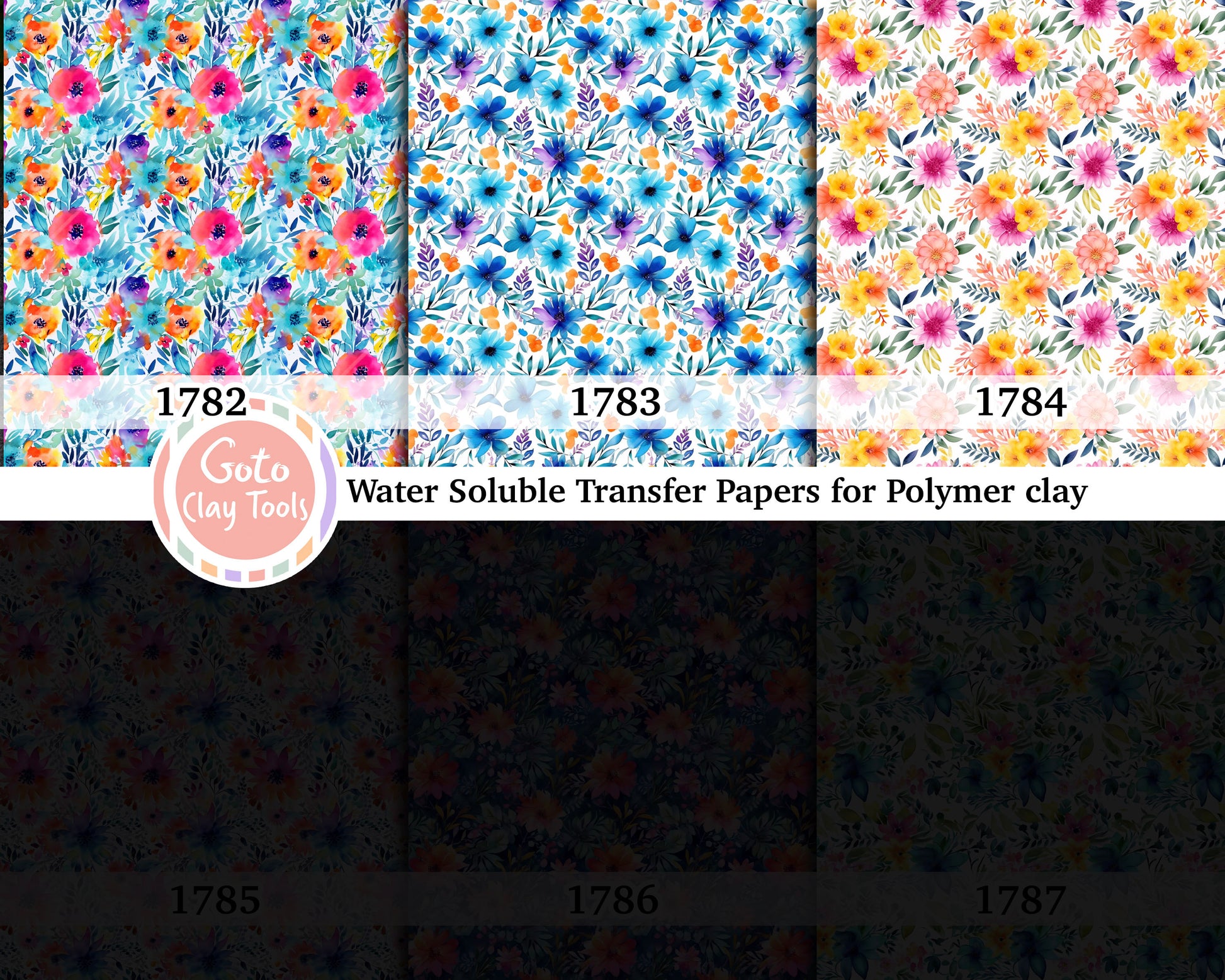 Water soluble Transfer paper for polymer clay, Watercolor floral pattern, polymer clay image transfers, magic transfer paper