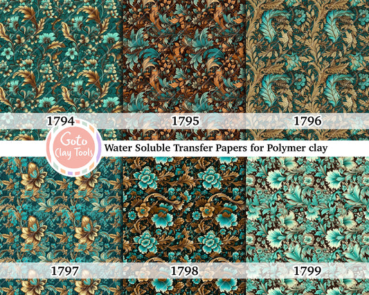 Water soluble Transfer paper for polymer clay, Ornamental floral pattern, polymer clay image transfers, magic transfer paper