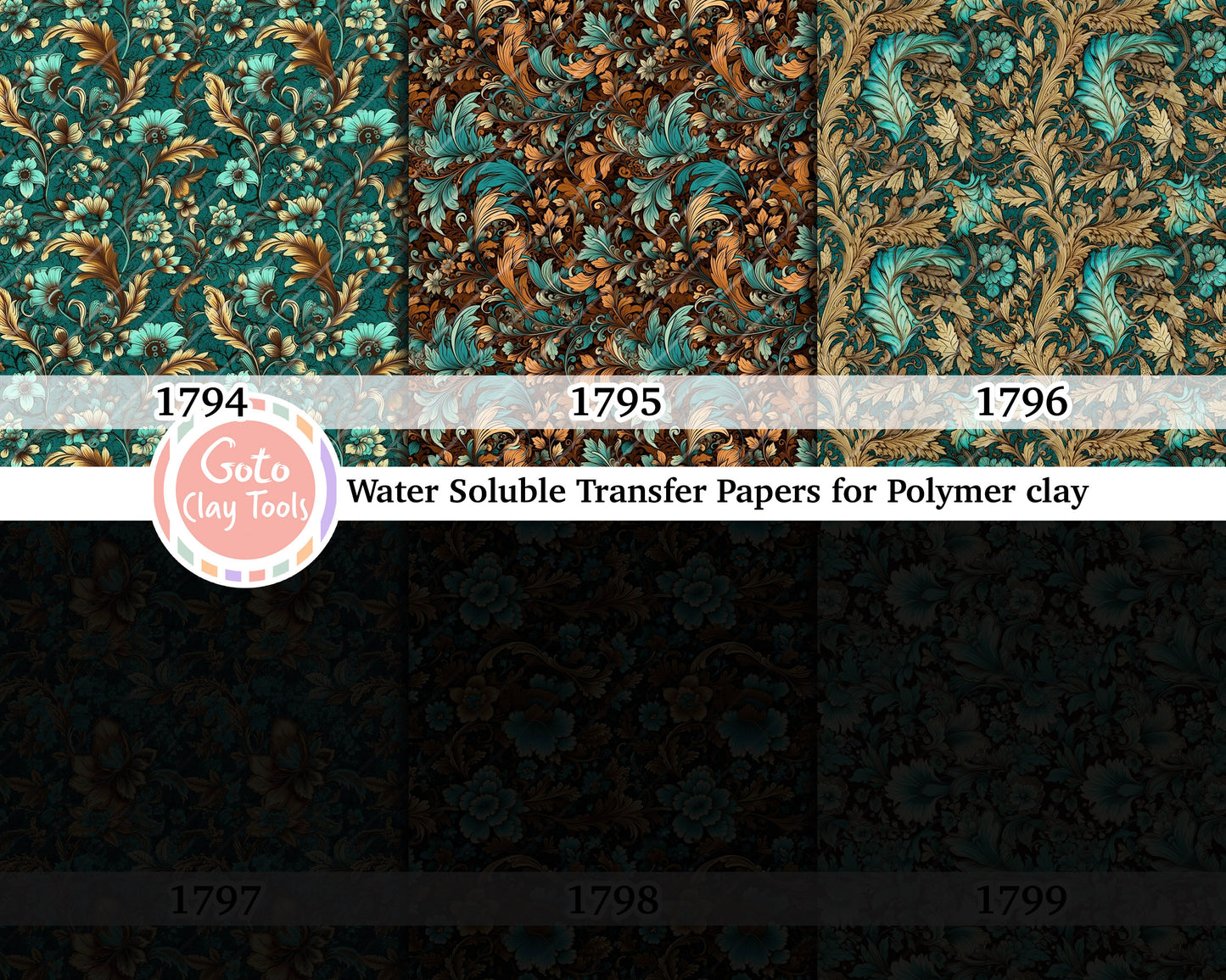 Water soluble Transfer paper for polymer clay, Ornamental floral pattern, polymer clay image transfers, magic transfer paper