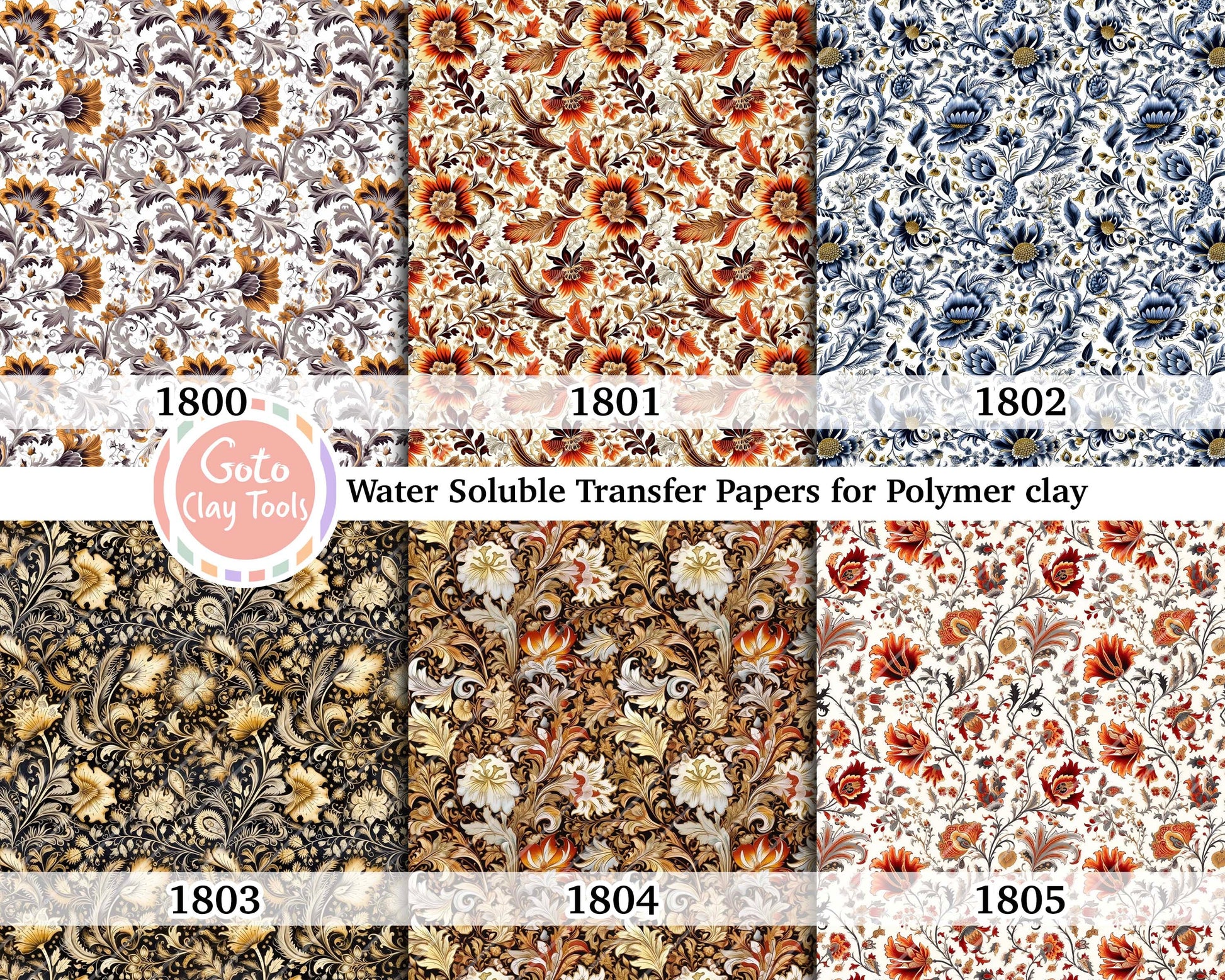 Water soluble Transfer paper for polymer clay, Ornamental floral pattern, polymer clay image transfers, magic transfer paper