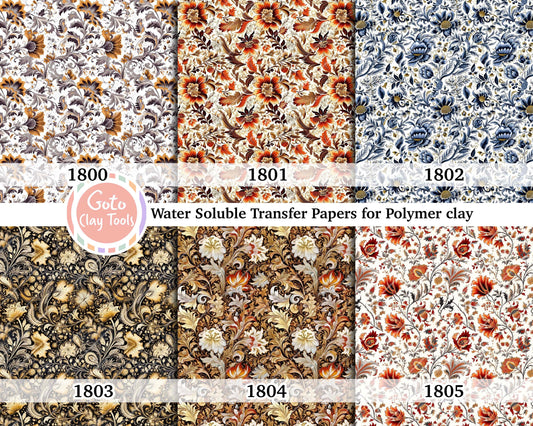 Water soluble Transfer paper for polymer clay, Ornamental floral pattern, polymer clay image transfers, magic transfer paper