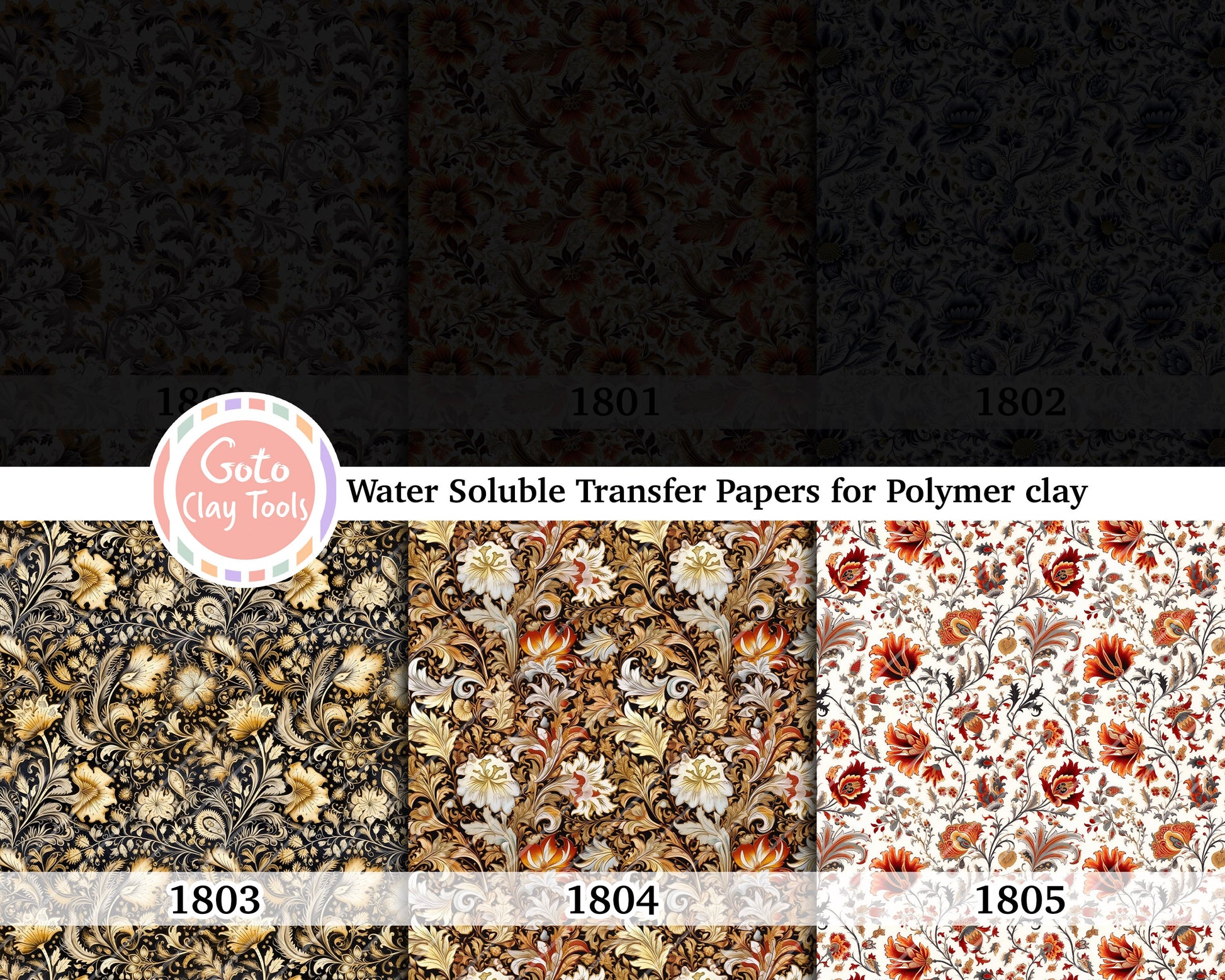 Water soluble Transfer paper for polymer clay, Ornamental floral pattern, polymer clay image transfers, magic transfer paper