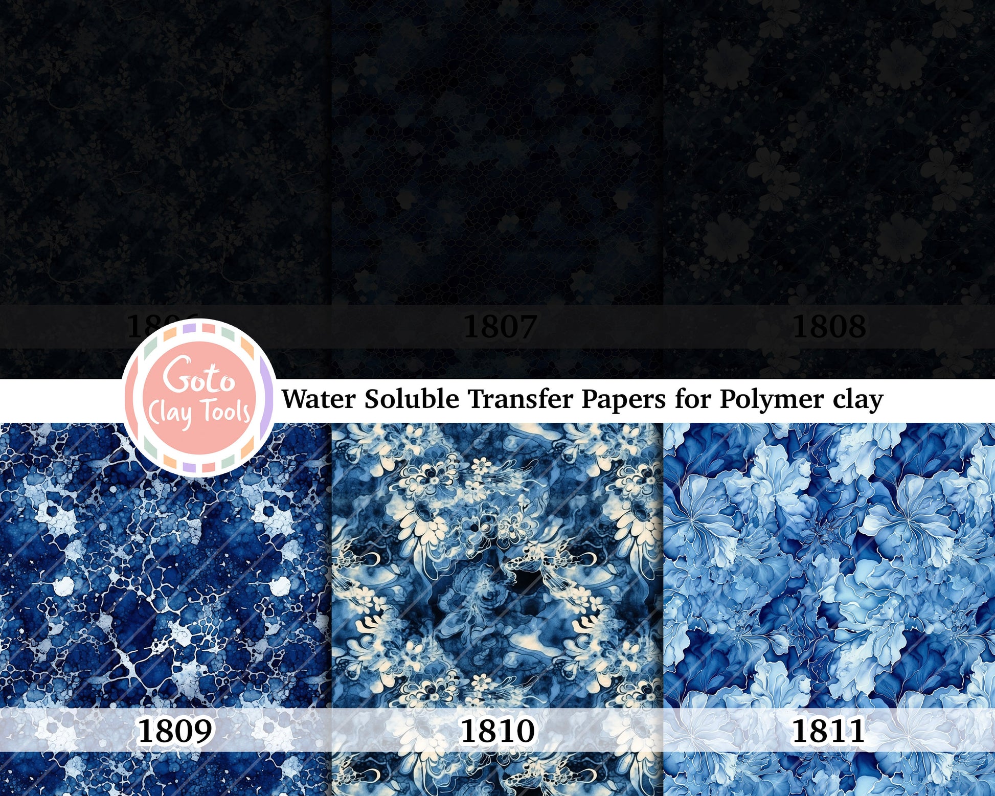 Water soluble Transfer paper for polymer clay, Navy blue marble, polymer clay image transfers, magic transfer paper