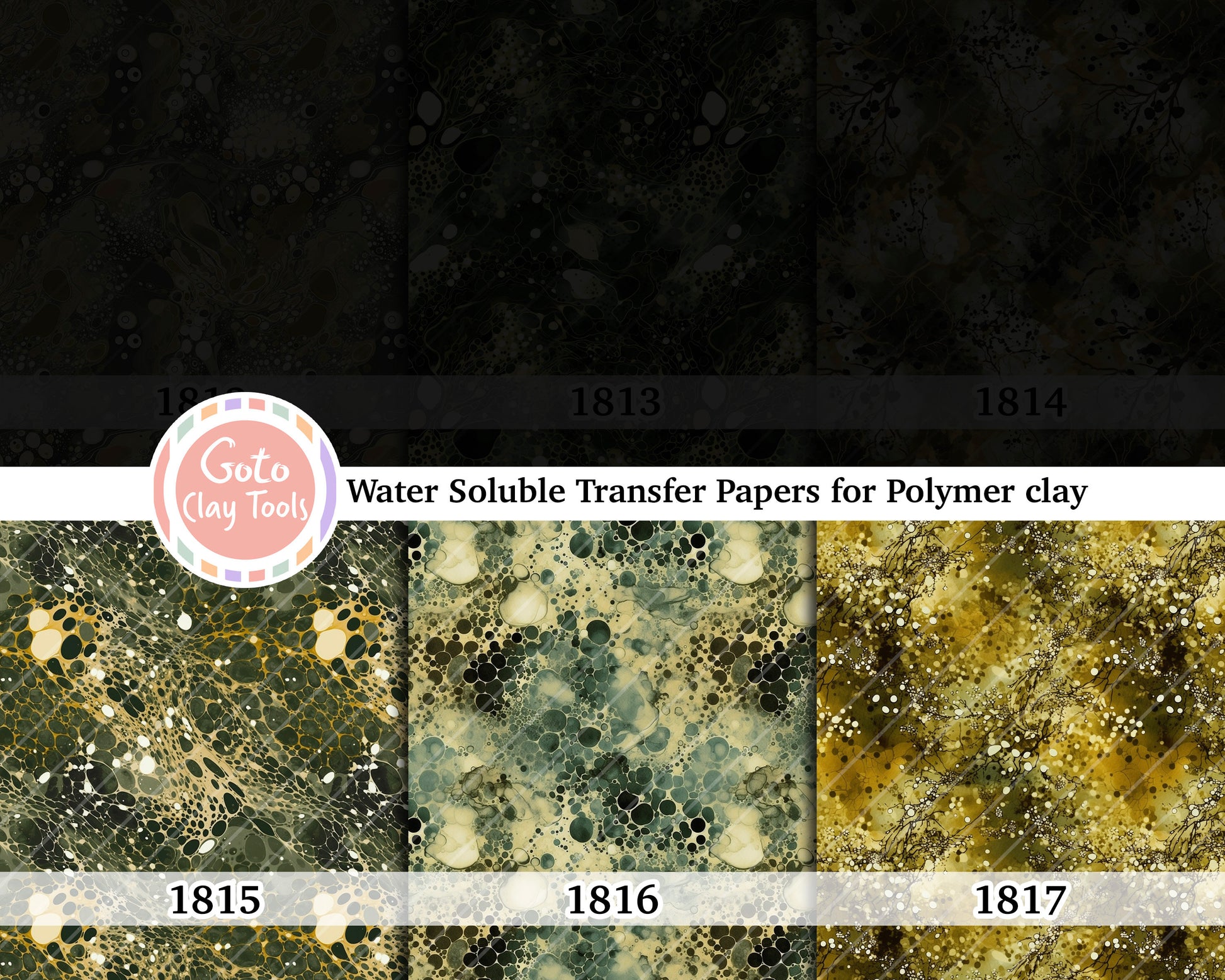 Water soluble Transfer paper for polymer clay, Green marble transfer, polymer clay image transfers, magic transfer paper
