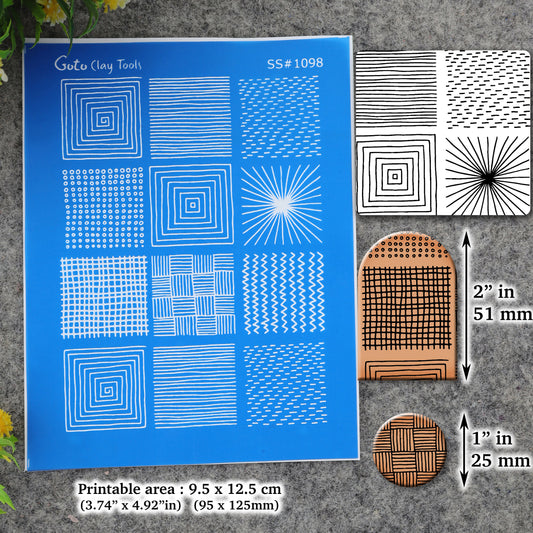 9 Abstract pattern Silkscreen for Polymer Clay Earring making, Clay Stencils, Clay Earring Silkscreen, Polymer Clay Supplies SS#1098
