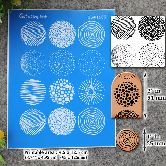 9 Abstract circles pattern Silkscreen for Polymer Clay Earring making, Clay Stencils, Clay Earring Silkscreen, Polymer Clay Supplies SS#1105