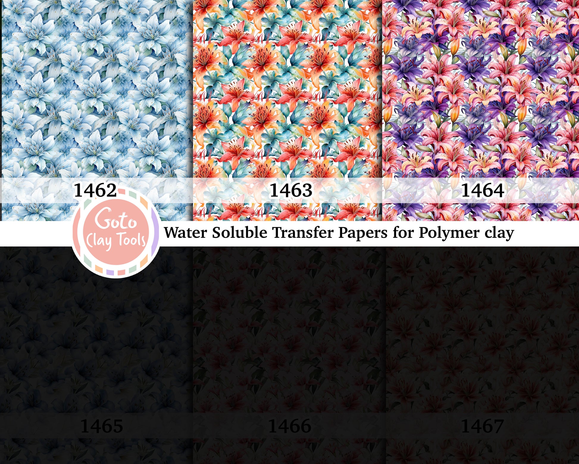 Water soluble Transfer paper for polymer clay, Lily floral, polymer clay image transfers, magic transfer paper