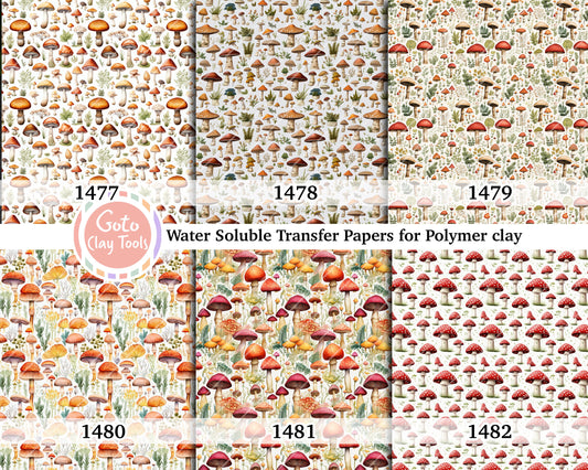 Water soluble Transfer paper for polymer clay, Mushroom pattern, polymer clay image transfers, magic transfer paper