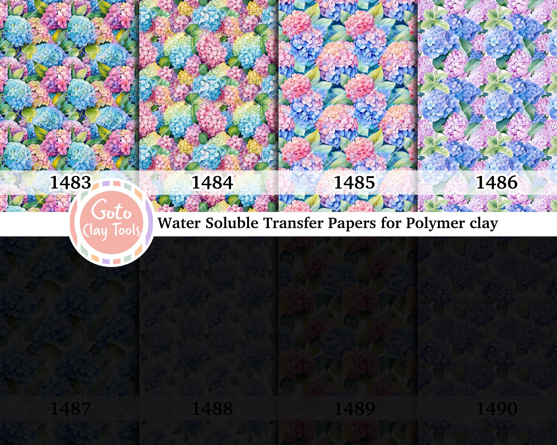 Water soluble Transfer paper for polymer clay, Watercolor hydrangea floral pattern, polymer clay image transfers, magic transfer paper