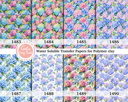Water soluble Transfer paper for polymer clay, Watercolor hydrangea floral pattern, polymer clay image transfers, magic transfer paper