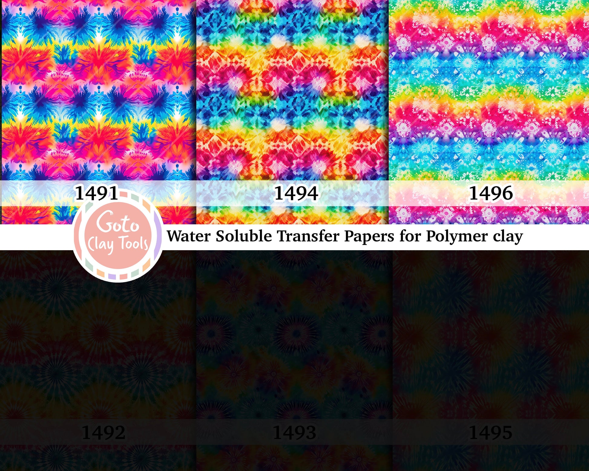 Water soluble Transfer paper for polymer clay, Rainbow tie dye pattern, polymer clay image transfers, magic transfer paper