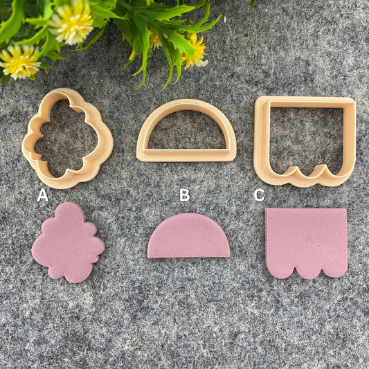 Organic shape clay cutter, polymer clay cutter for earring making, Half circle shape, Cloud shape, Bunting shape #672