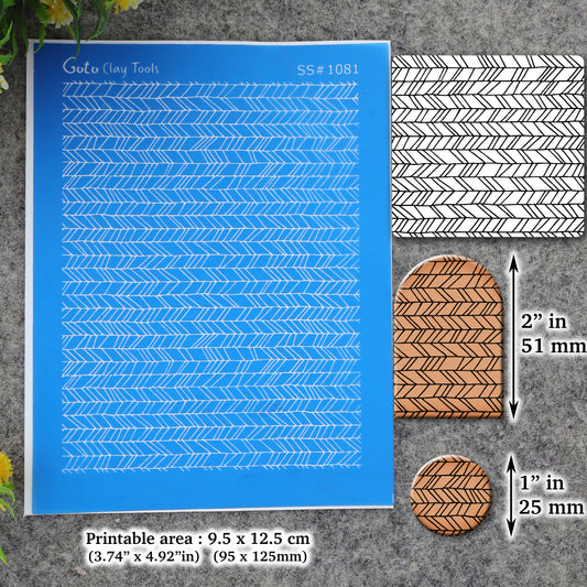 Herringbone pattern Silkscreen for Polymer Clay Earring making, Clay Stencils, Clay Earring Silkscreen, Polymer Clay Supplies SS#1081