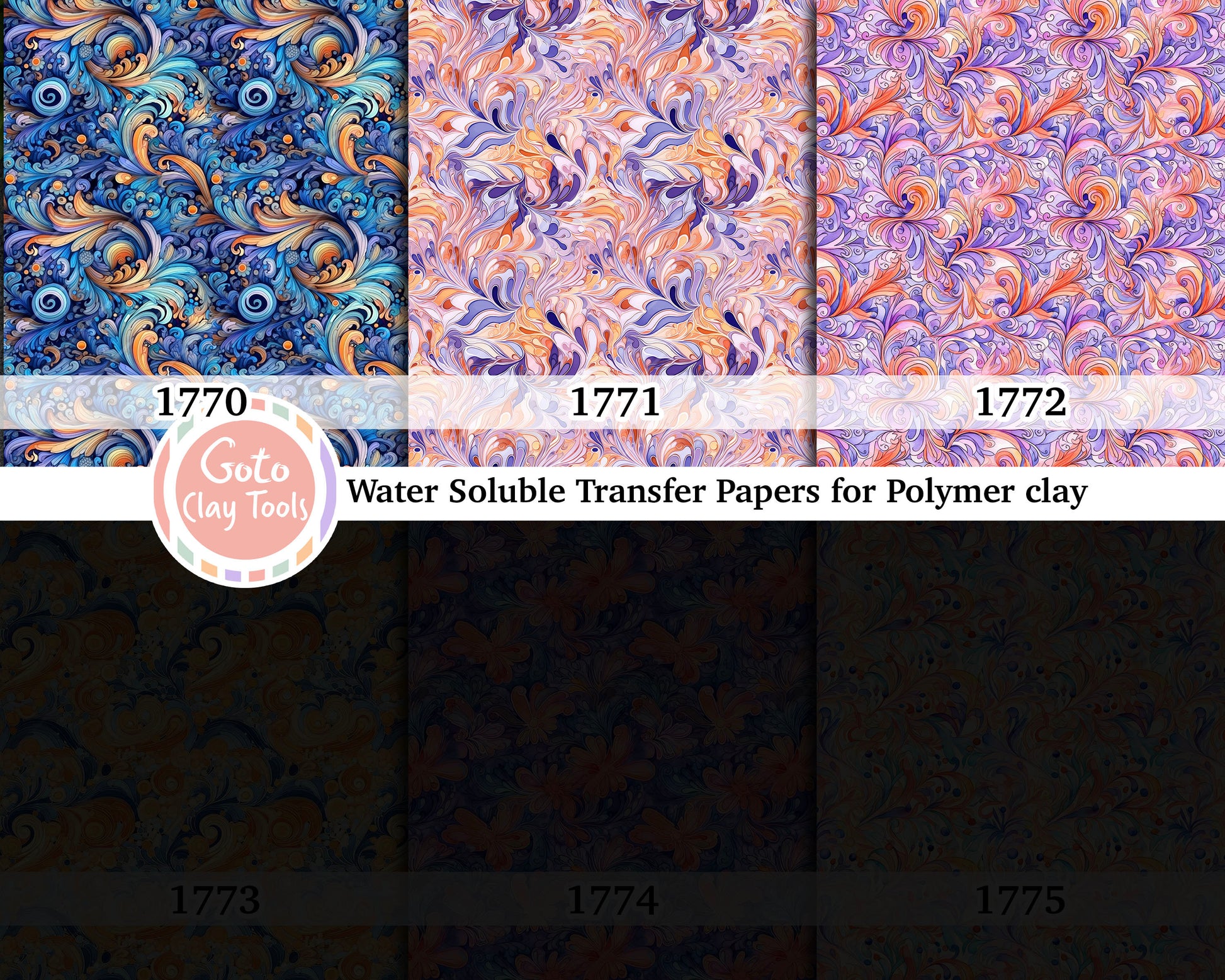 Water soluble Transfer paper for polymer clay, Watercolor ornamental pattern, polymer clay image transfers, magic transfer paper